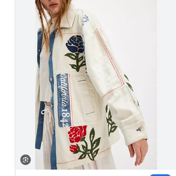 NWT "L" We the Free Free People Field of Roses Jean Jacket - Picture 1 of 17